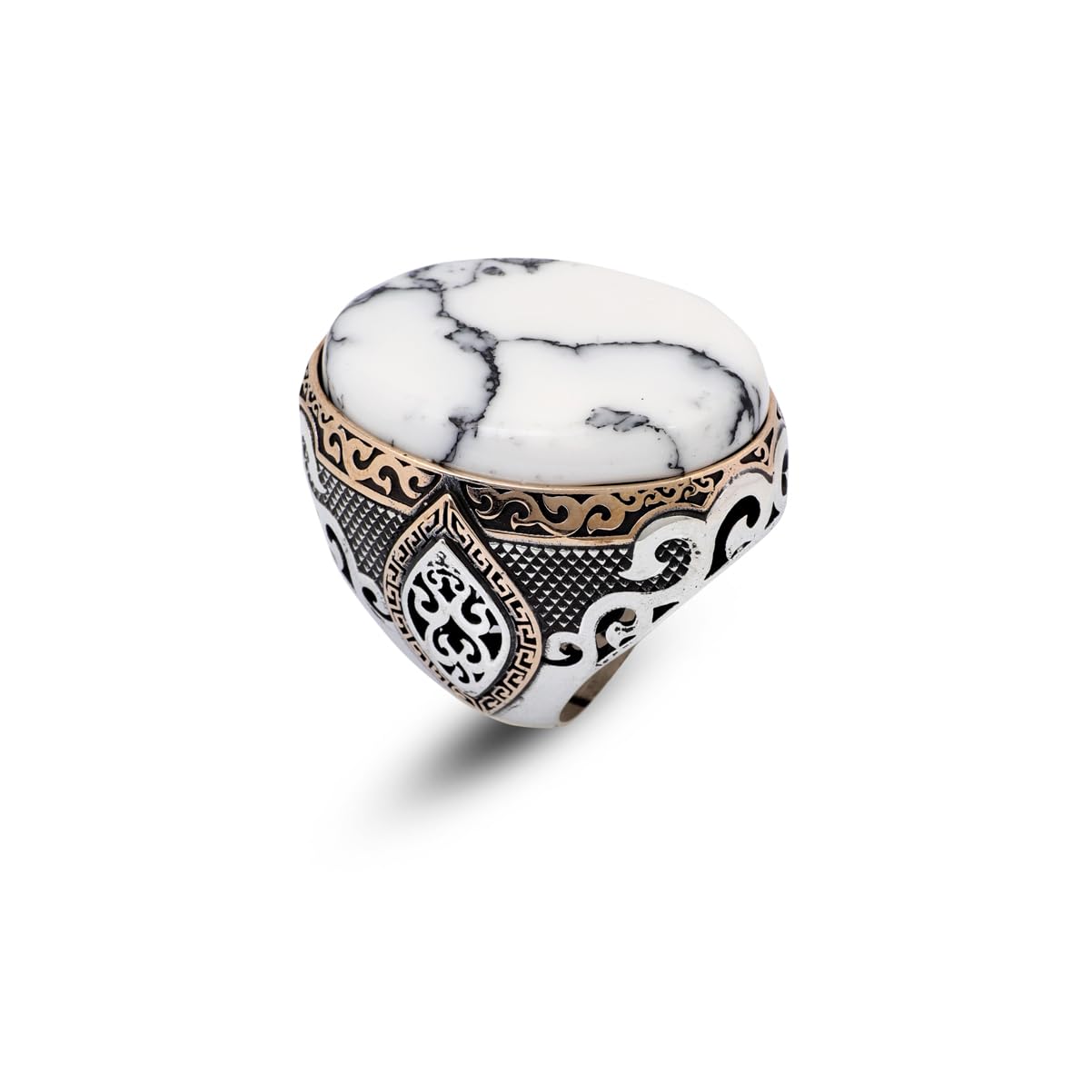 Vintage White Turquoise Ring – Large Oval Stone in Polished 925 Sterling Silver
