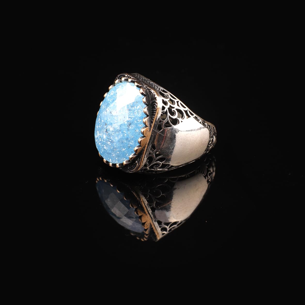 Vintage Handmade 925 Sterling Silver Men's Aquamarine Ring - 925 Sterling Silver Rings for Men - Handcrafted Ring for Men