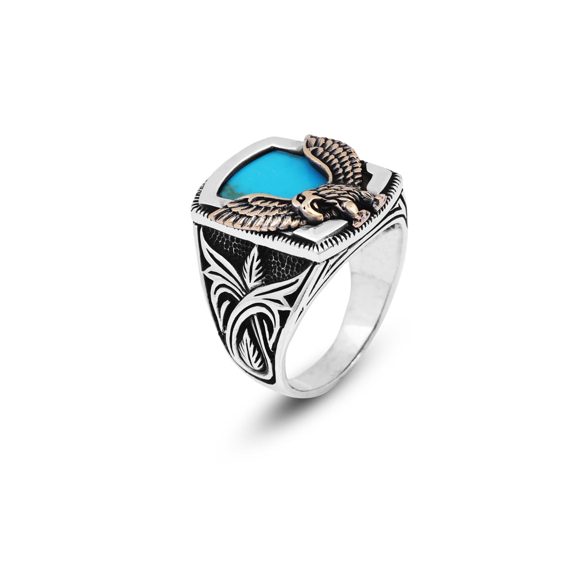 Handmade Turquoise Gemstone Eagle Ring for Men Vintage 925 Sterling Silver