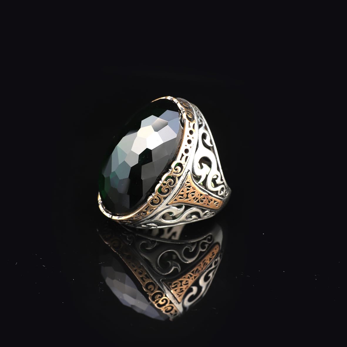 Emerald Ring with Oval Stone - Handmade