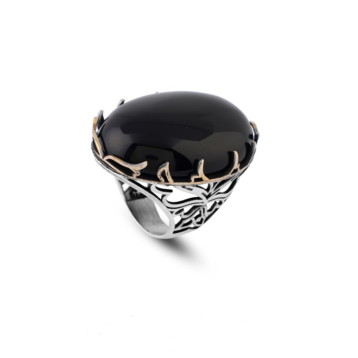 Men's Handmade Black Onyx Ring – Chunky Sterling Silver Vintage Engagement Ring with Ottoman Design