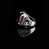 Garnet Gemstone Eagle Signet Ring – Vintage Men’s Sterling Silver Engagement Ring – Handmade Rings with Custom Engraving & Gift Silver Polishing Cloth — image 5