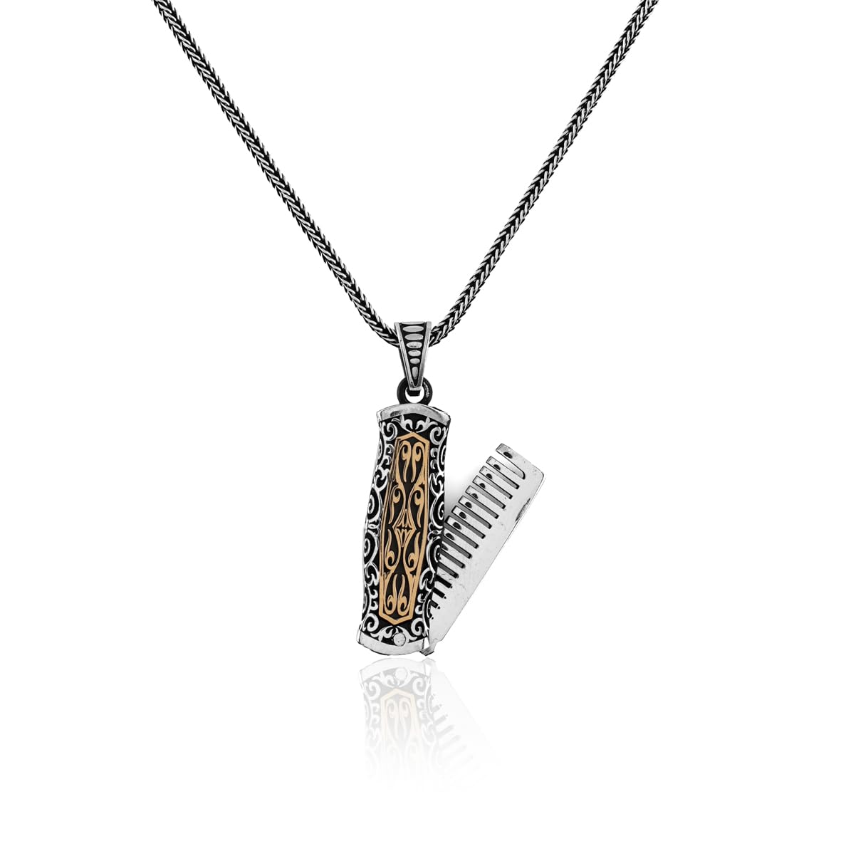 Mens Barber Comb Necklace – Sterling Silver Polished Pendant