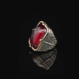 Vintage Large Garnet Ring for Men - 925 Sterling Silver Turkish Handmade Polished Engagement Ring with Silver Polishing Cloth Gift — image 5