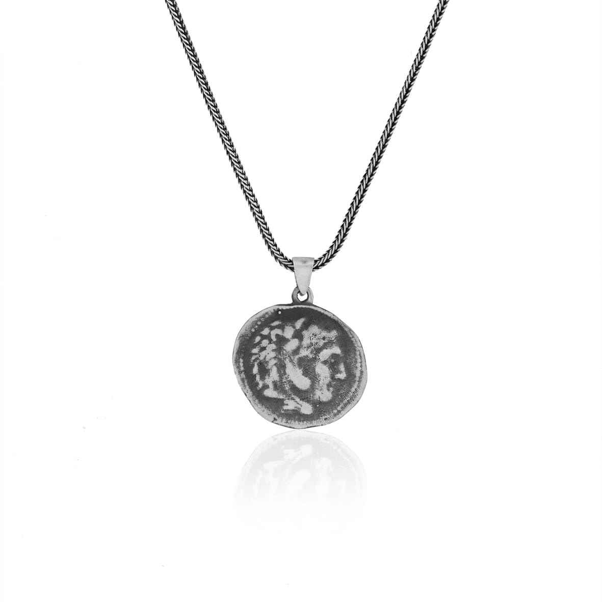 Sterling Silver Men's Mythology Necklace with Antique Caesar Coin Pendant and Silver Chain - Birthday Gifts