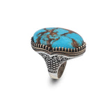 Special Turquoise Men’s Ring with Large Oval Stone – Vintage 925 Sterling Silver Ring — image 1