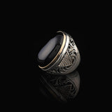 Men's Black Onyx and Micro Sapphire Chunky Sterling Silver Ring — image 5
