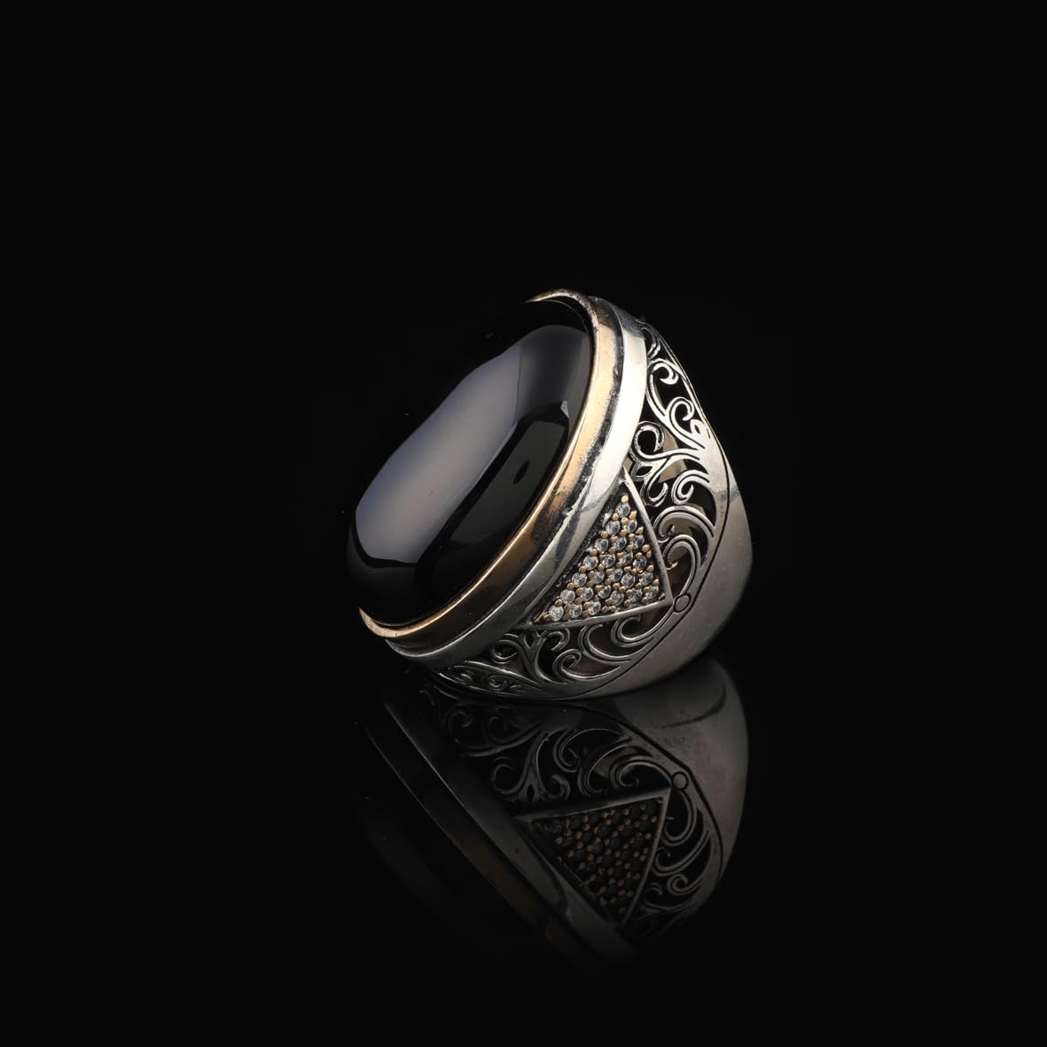 Men's Black Onyx and Micro Sapphire Chunky Sterling Silver Ring