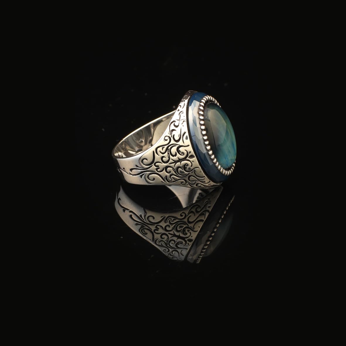 Blue Tiger Eye Ring Pinky Ring Ottoman Vintage 925 Sterling Silver Promise Engagement Gemstone Ring Gift for Husband