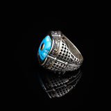 Genuine Turquoise Men's Ring with Micro Onyx Accent - Handmade Vintage Sword Design 925 Sterling Silver Jewelry for Men - Includes Silver Polishing Cloth Gift — image 4