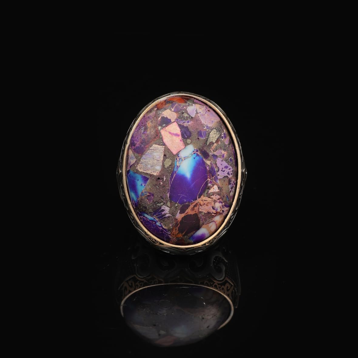 Special Turquoise Stone Ring – Large Oval Stone in Polished 925 Sterling Silver