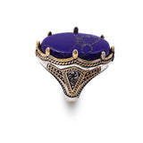 Lapis Lazuli Oval Gemstone Ring - Large Handmade Ottoman Style 925 Sterling Silver Men's Ring with Silver Polishing Cloth Gift — image 1