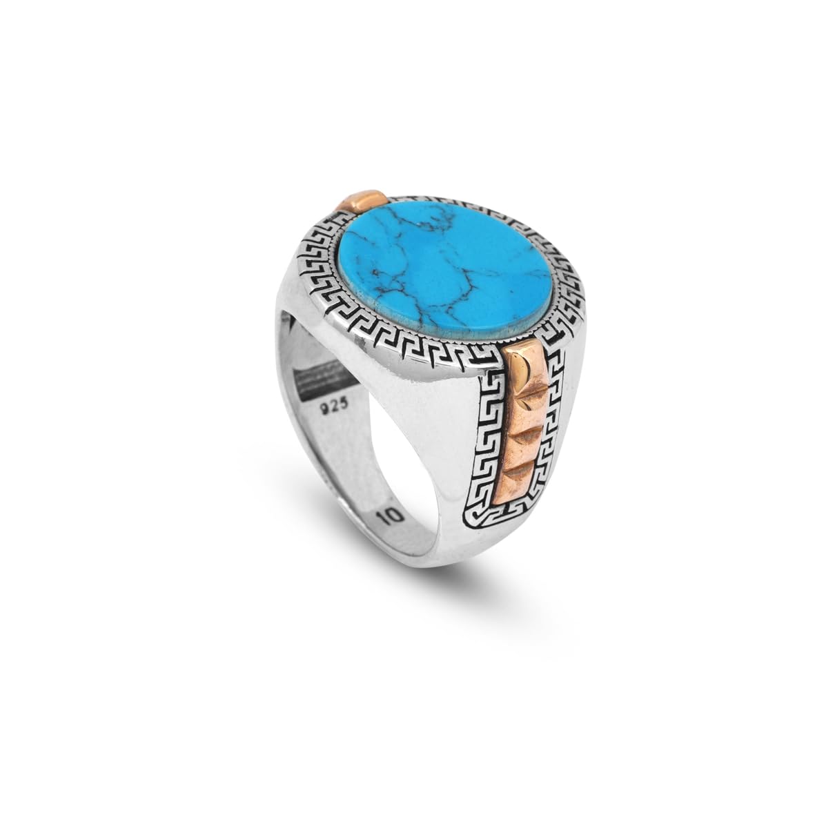 Handmade Turquoise Gemstone Round Stone Engagement Ring for Men Vintage 925 Sterling Silver