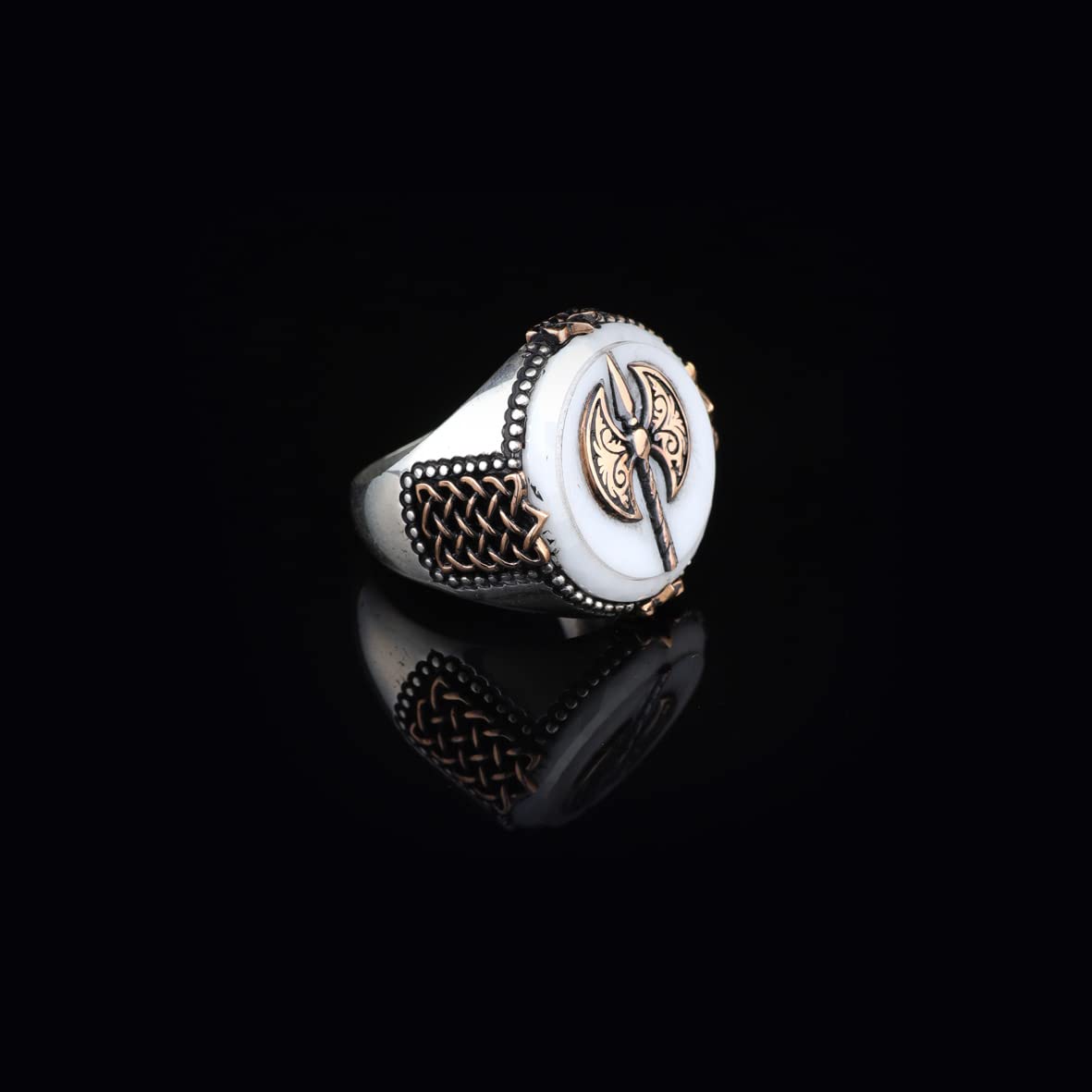 Mother of Pearl Gemstone Handmade Mens Ring