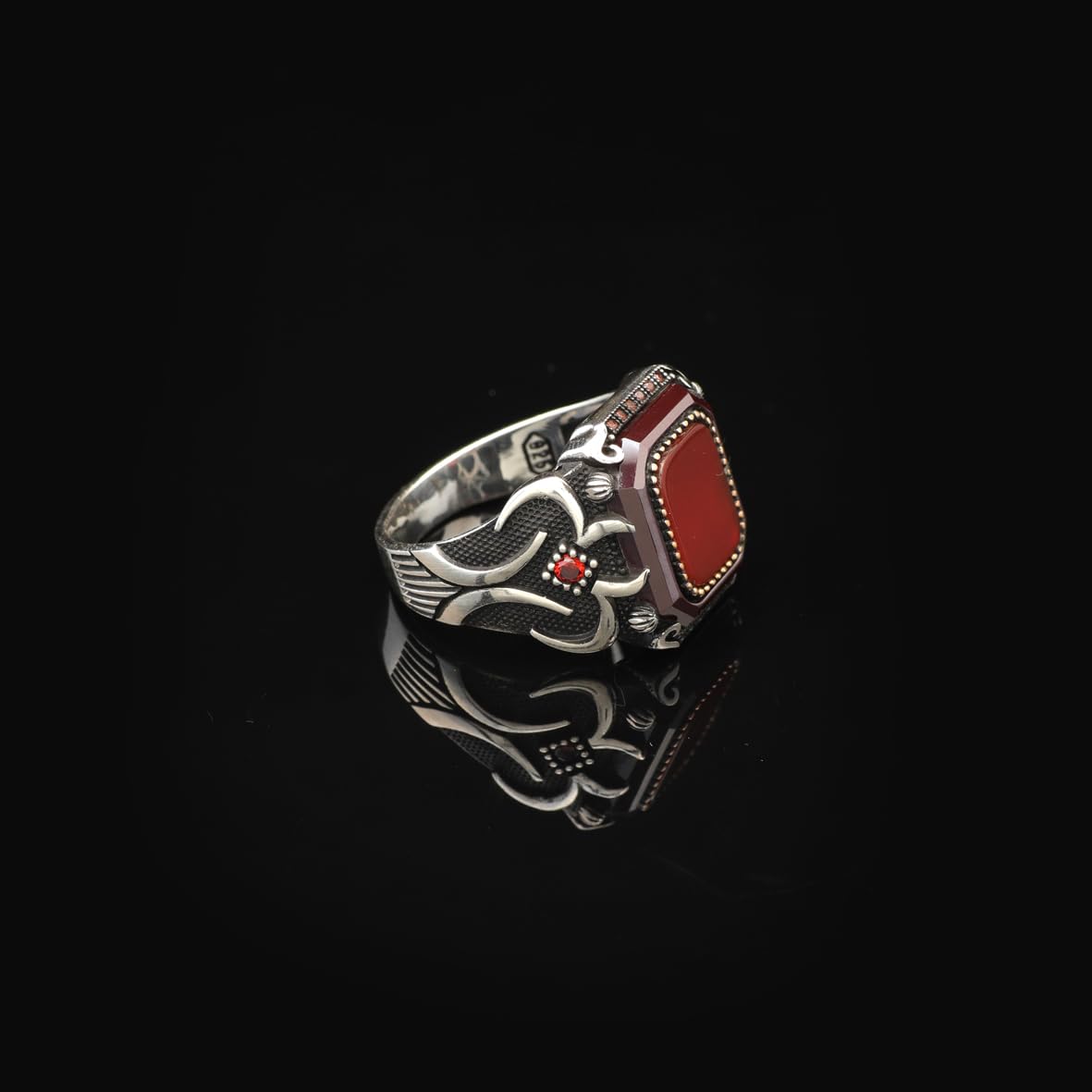 Vintage Carnelian Ring for Men - 925 Sterling Silver Turkish Gemstone Engagement Ring