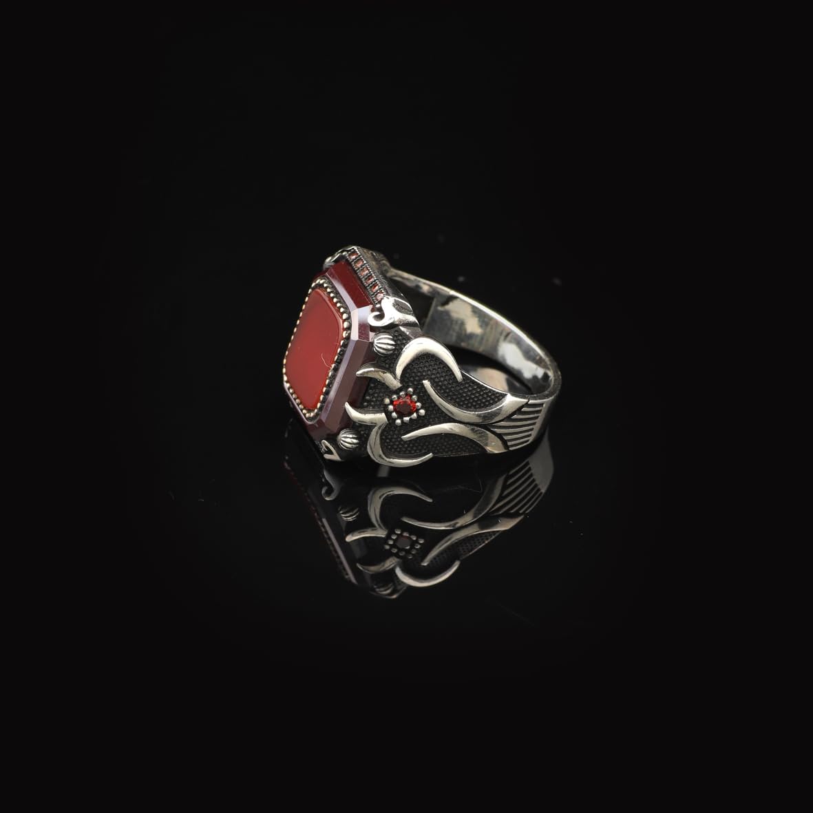 Vintage Carnelian Ring for Men - 925 Sterling Silver Turkish Gemstone Engagement Ring