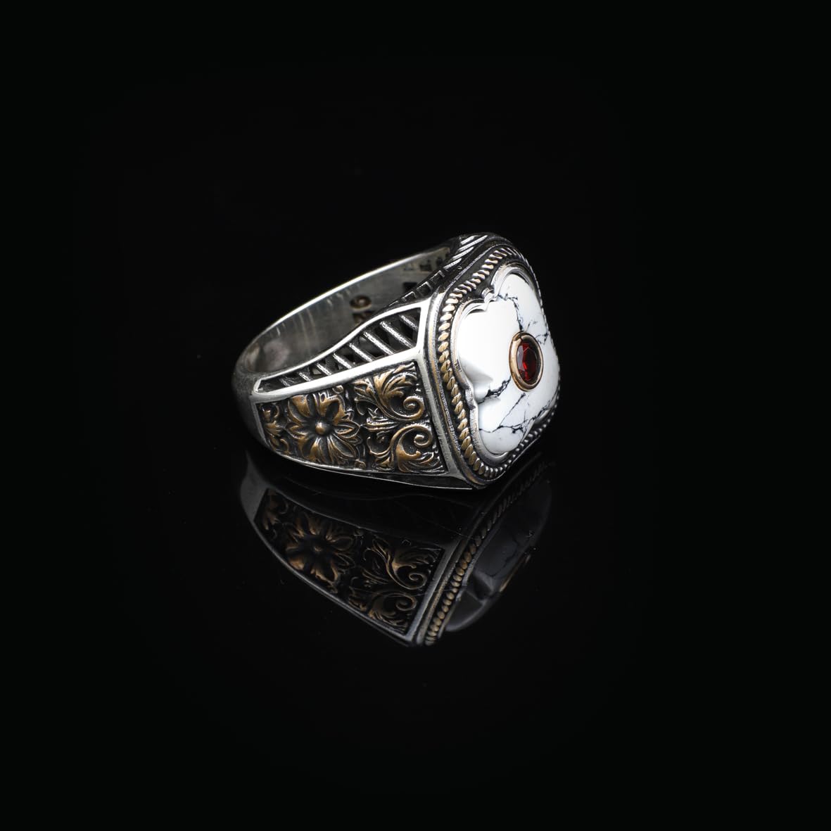 Genuine Turquoise Mens Ring with Ruby stone - Vintage Handmade 925 Sterling Silver Gemstone Jewelry for Men with Micro Stone - Includes Silver Polishing Cloth Gift