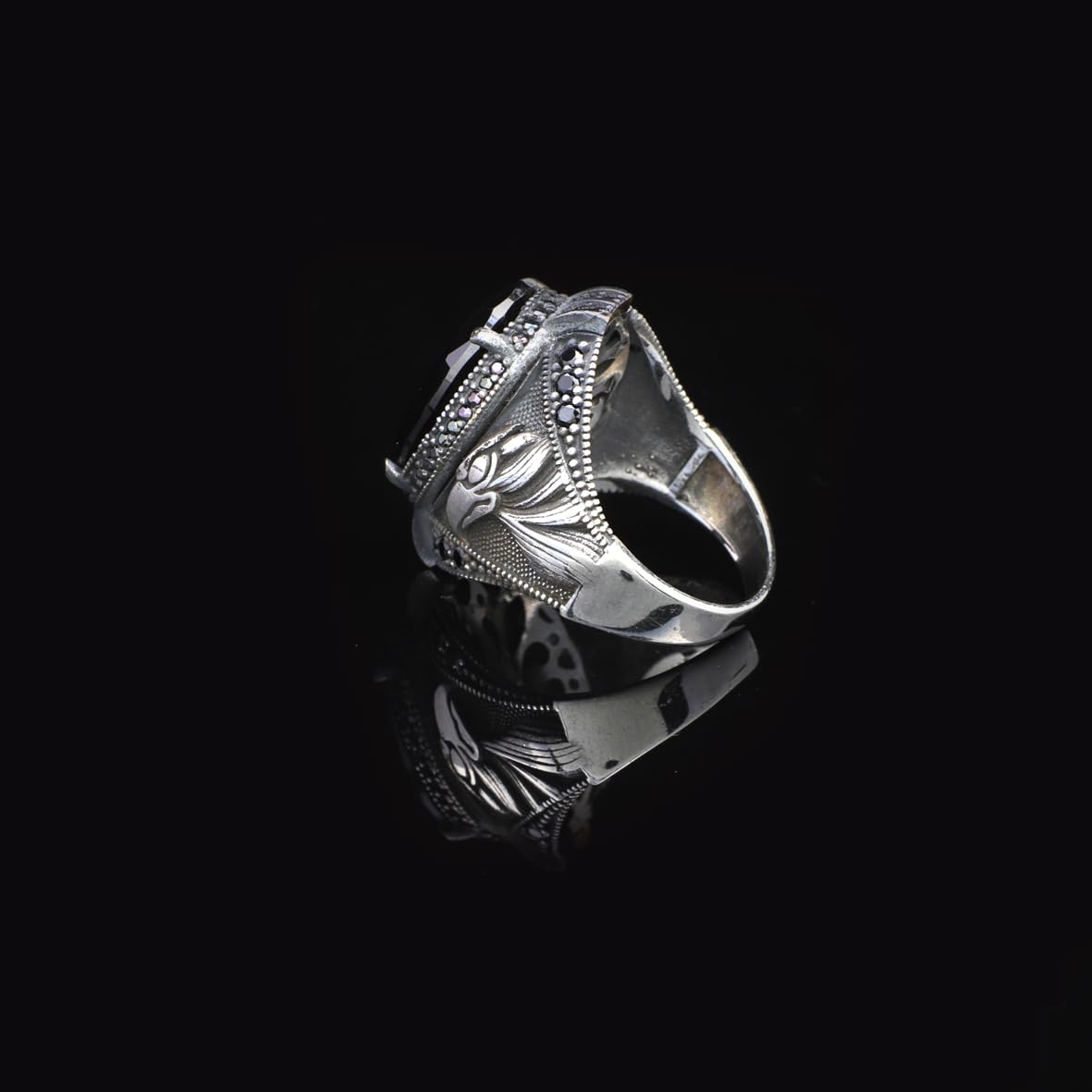 Sterling Silver Eagle Ring with Black Onyx - 925 Sterling Silver Eagle Ring with Black Onyx for Men - Birthday Gifts
