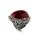 Vintage-Inspired Garnet Ring - Chunky Sterling Silver Ring for Men - Handmade Ottoman Gemstone Engagement Ring - Custom Engraving Included with Gift Silver Polishing Cloth — image 1