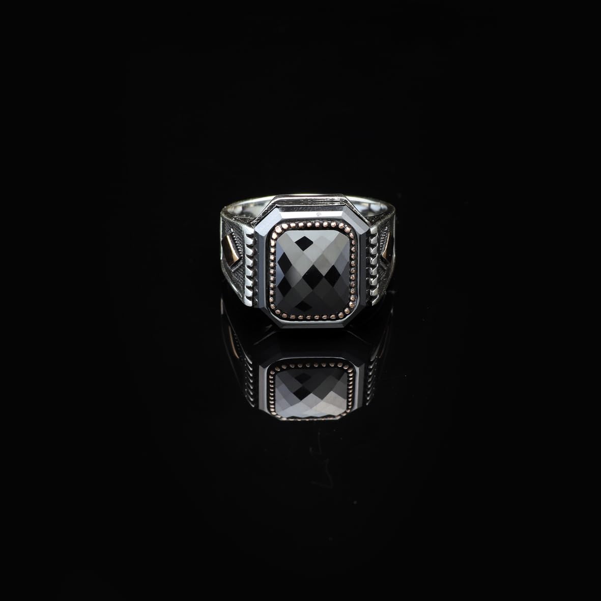 Black Onyx Vintage Men's Gemstone Ring - Handmade 925 Sterling Silver Turkish Engagement Ring with Polished Finish and Silver Polishing Cloth Gift Included