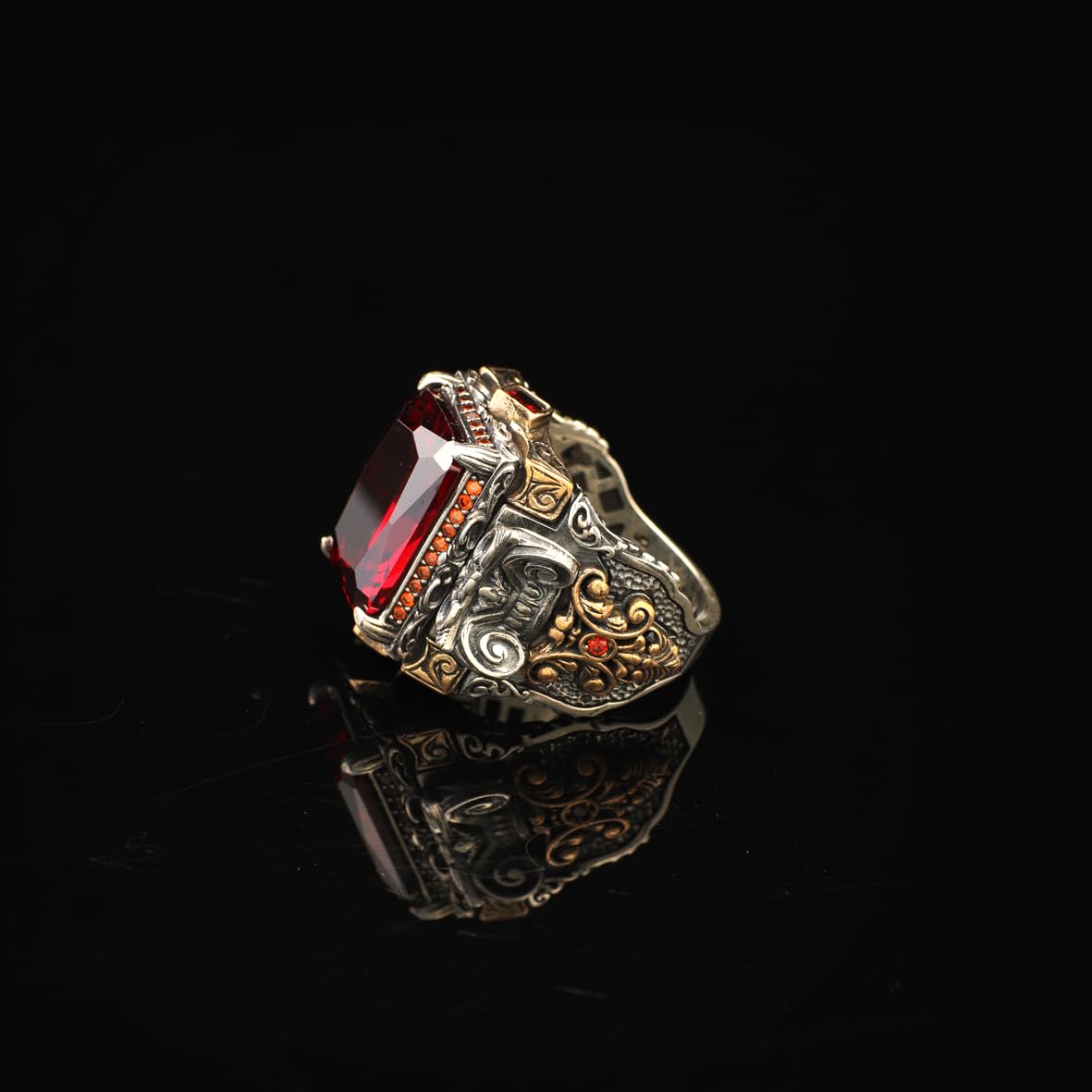 Garnet Ring Ottoman Vintage Design – Handmade Large Statement Gemstone Ring