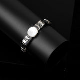 Men's Leather Bracelet with Silver Natural Mother of Pearl Stone – Handmade Vintage Bracelet in Sterling Silver — image 2