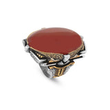 Carnelian Ring Large Statement Chunky Silver Whiskey Barrel Ottoman Vintage 925 Sterling Engagement Promise Gemstone Gift for Husband — image 1