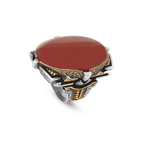 Carnelian Ring Large Statement Chunky Silver Whiskey Barrel Ottoman Vintage 925 Sterling Engagement Promise Gemstone Gift for Husband