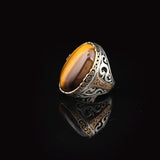 Men's Vintage Tiger Eye Ring - Handmade Oval Gemstone Ottoman Style Large 925 Sterling Silver Ring with Silver Polishing Cloth Gift — image 5