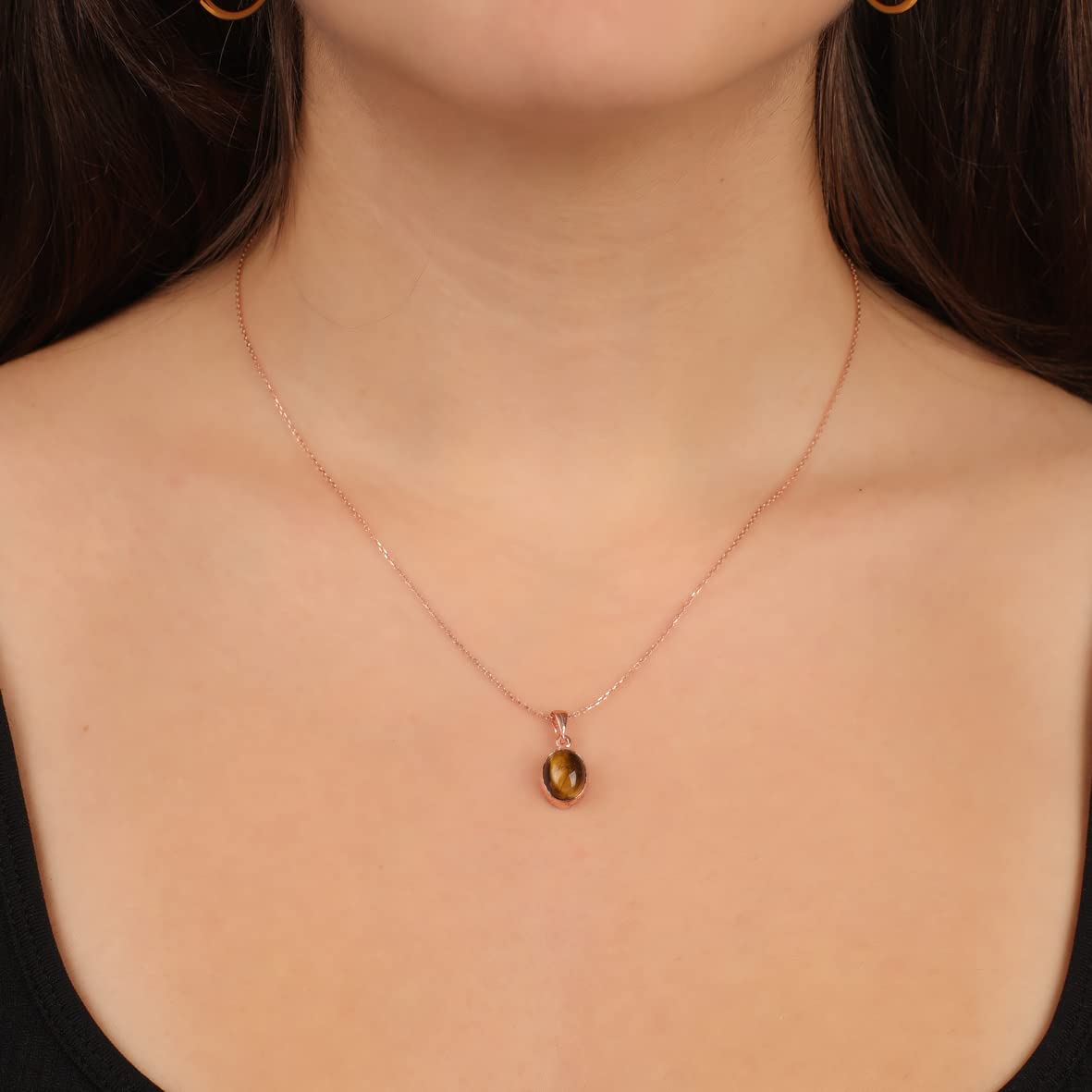 Sterling Silver Tiger Eye Necklace for Women - Trendy Tiger Eye Pendant Necklace for Women - Gift for Him