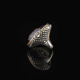 Chunky Herringbone Garnet Ring in Sterling Silver – Ottoman-Style Men's Vintage Gemstone Engagement Ring — image 5