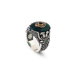 Handmade Jade Eagle Pinky Ring - Vintage Ottoman Style Sterling Silver Engagement Ring for Men with Custom Engraving & Gift Silver Polishing Cloth — image 1