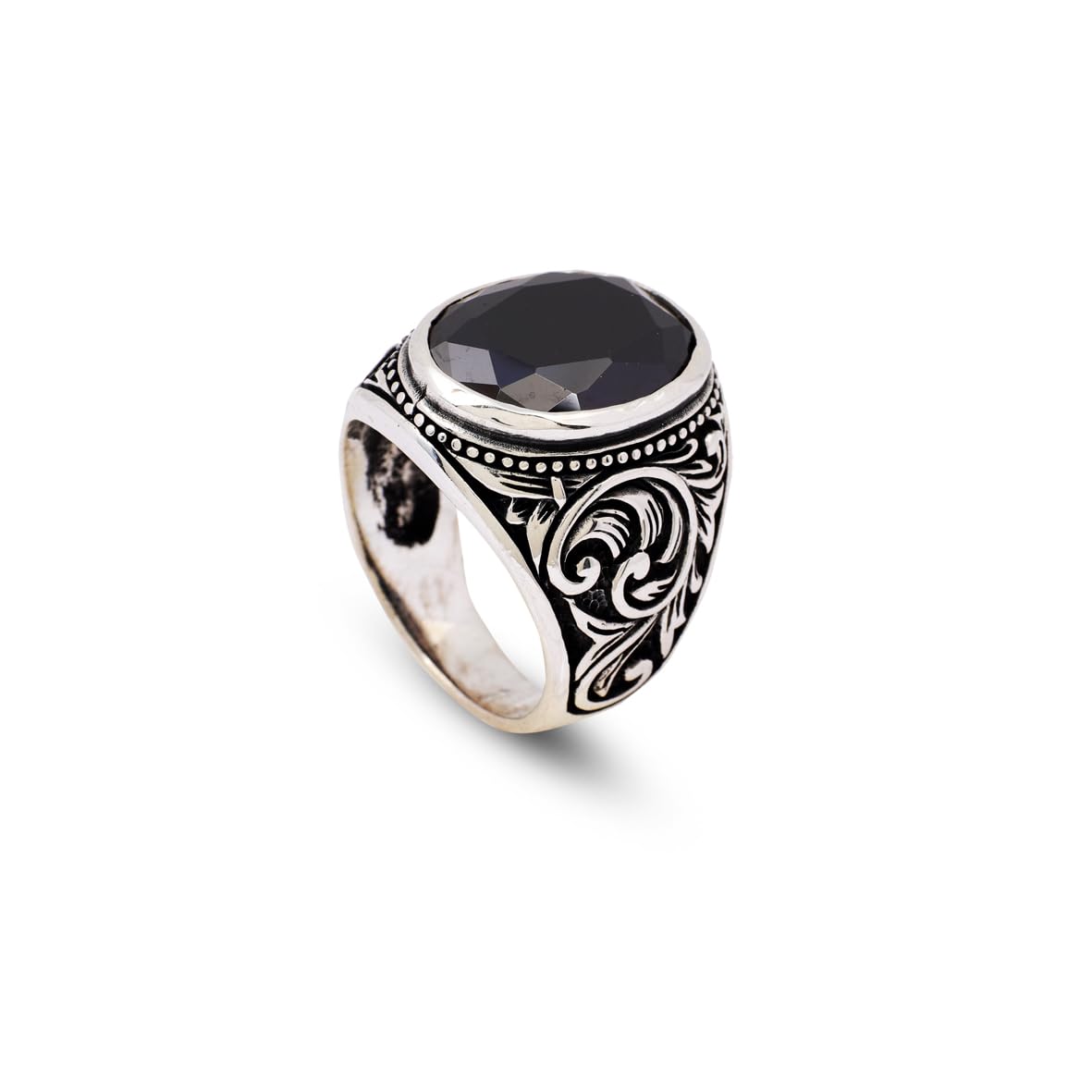 Handmade Onyx Gemstone Oval Stone Engagement Ring for Men Vintage 925 Sterling Silver