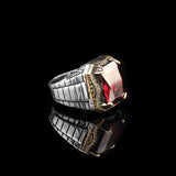 Vintage Garnet Gemstone Watch Band Ring – Ottoman Style Handmade Sterling Silver Ring for Men — image 4