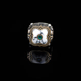 Genuine White Turquoise & Emerald Men's Ring — image 2