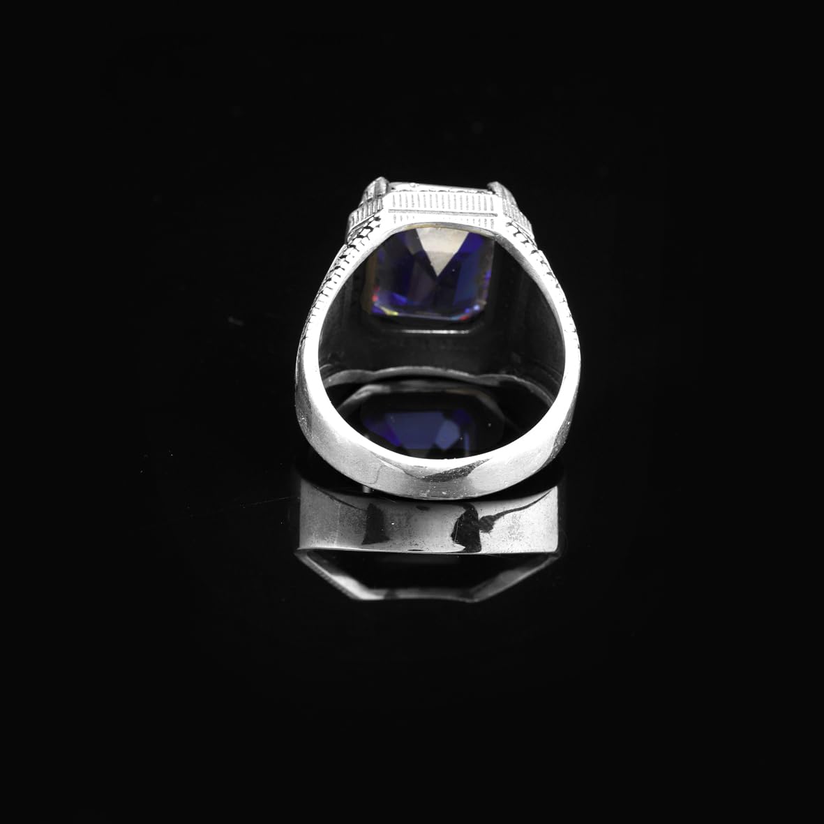 Sapphire Eagle Signet Ring for Men – Vintage Handmade Sterling Silver Gemstone Ring with Custom Engraving – Engagement Ring Gift with Silver Polishing Cloth