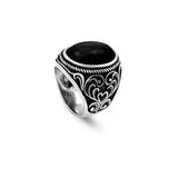 Vintage Ottoman Onyx Ring for Men with Ovale Gemstone – Handmade Sterling Silver Engagement Ring with Custom Engraving – Mens Silver Rings with Gift Silver Polishing Cloth — image 1