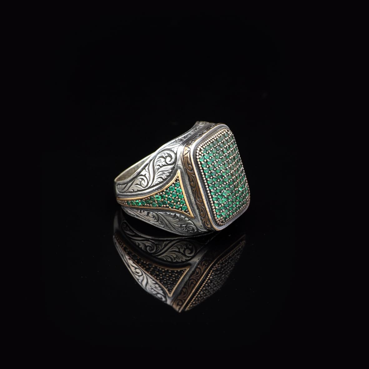 Men's Vintage Jade and Micro Stone Statement Ring
