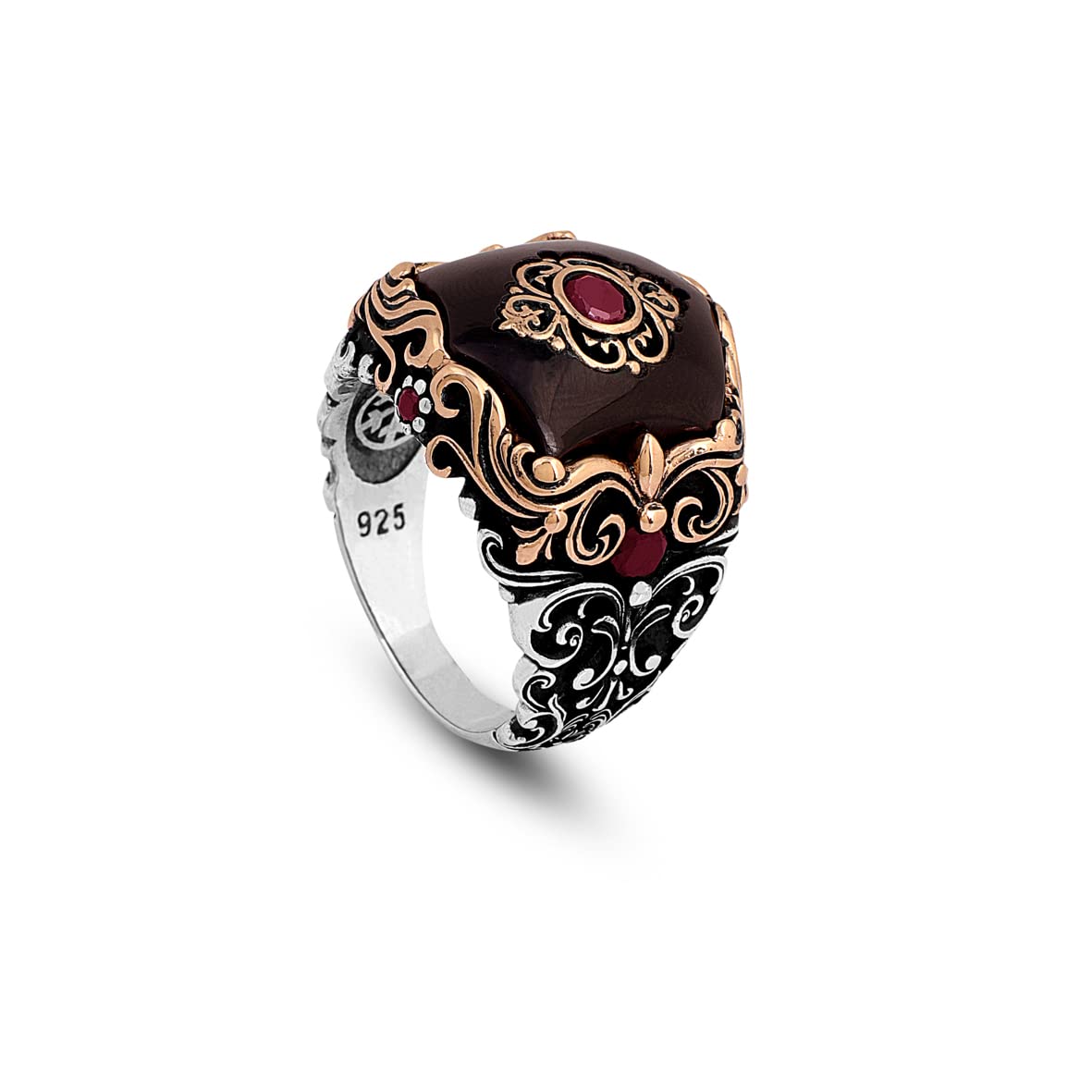 Vintage Ottoman Style Ruby Ring in Sterling Silver