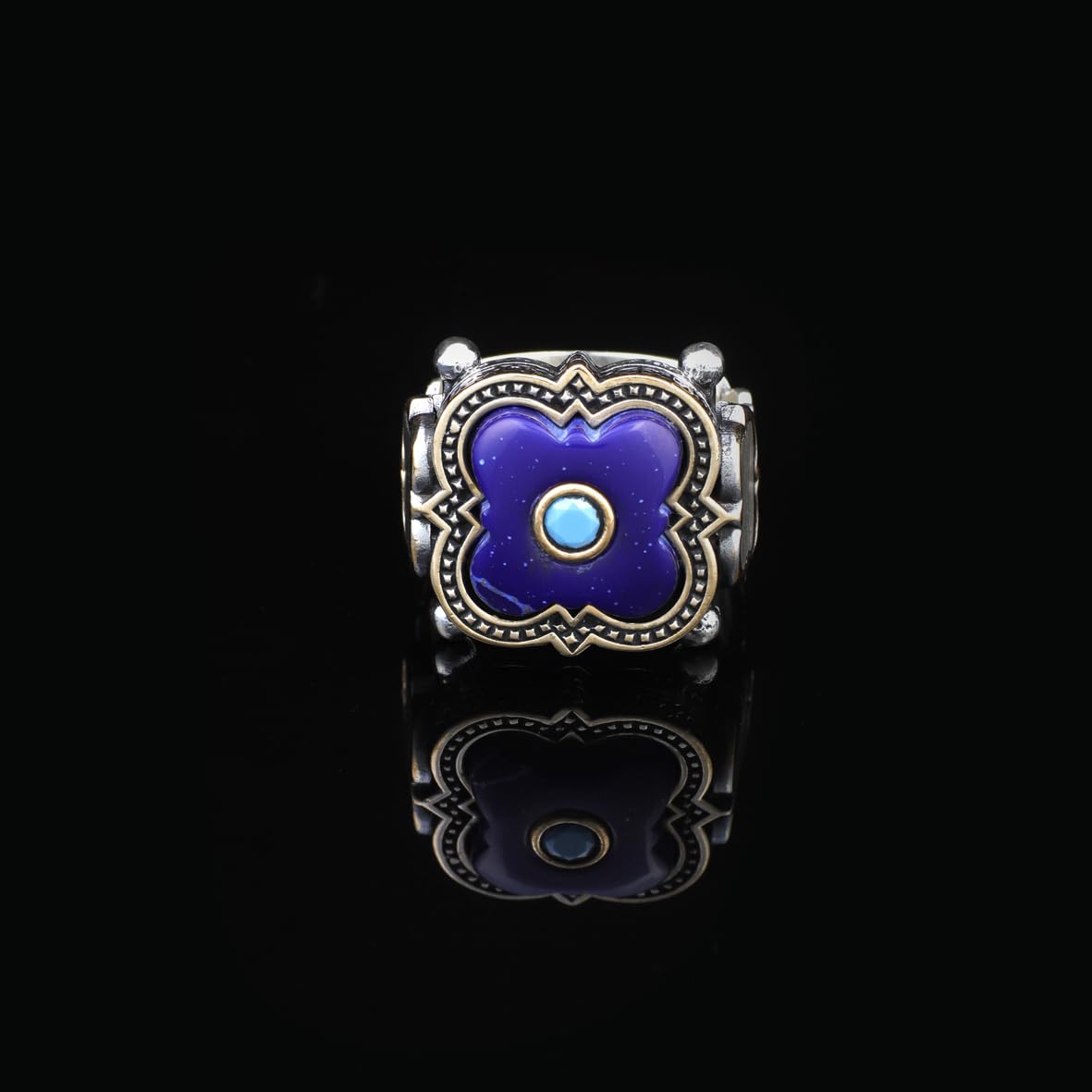 Handmade Vintage Lapis Lazuli and Micro Men's Turquoise Gemstone 925 Sterling Silver Rings for Men - Birthday Gifts