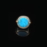 Handmade Turquoise Gemstone Round Stone Engagement Ring for Men Vintage 925 Sterling Silver — image 4