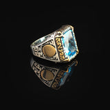 Mens Aquamarine Ottoman Ring – Handmade Sterling Silver Vintage Gemstone Engagement Ring with Custom Engraving and Gift Silver Polishing Cloth — image 4