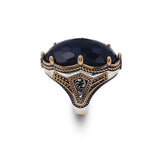 Vintage Men's Handmade Blue Sapphire Ring - Oval Gemstone Ottoman Style Large Sterling Silver Ring with Silver Polishing Cloth Gift — image 1