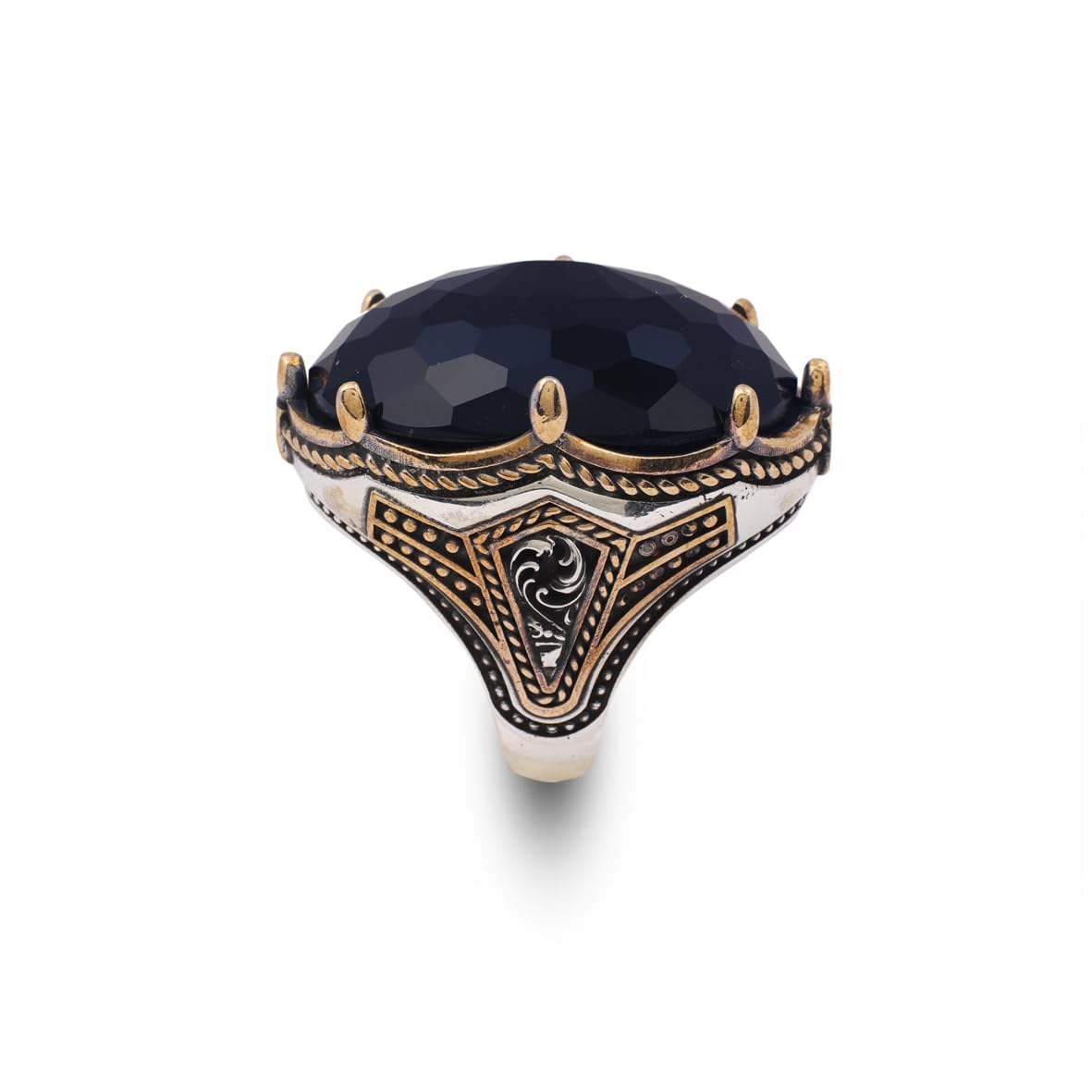 Vintage Men's Handmade Blue Sapphire Ring - Oval Gemstone Ottoman Style Large Sterling Silver Ring with Silver Polishing Cloth Gift