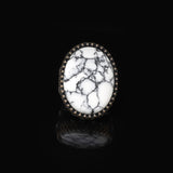 Men's White Turquoise Oval Gemstone Ring - Handmade Ottoman Style Large Sterling Silver Ring with Silver Polishing Cloth Gift — image 3
