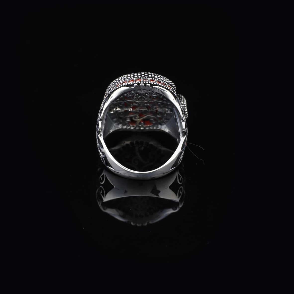 Handmade 925 Sterling Silver Snake Ring with Carnelian Gemstone - Men's Jewelry