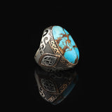 Vintage Genuine Turquoise Men's Ring - Large Oval Stone in 925 Sterling Silver — image 4