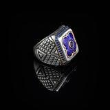 Lapis Lazuli and Onyx Men's Ring with Micro Stone Accents - Vintage Handmade 925 Sterling Silver Jewelry — image 3