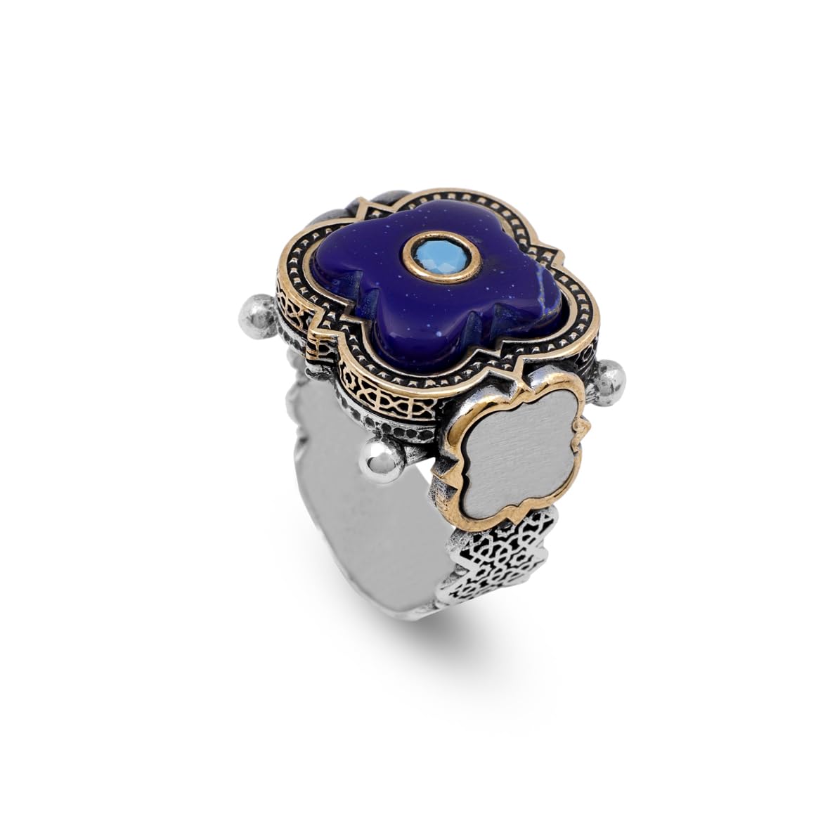 Handmade Vintage Lapis Lazuli and Micro Men's Turquoise Gemstone 925 Sterling Silver Rings for Men - Birthday Gifts