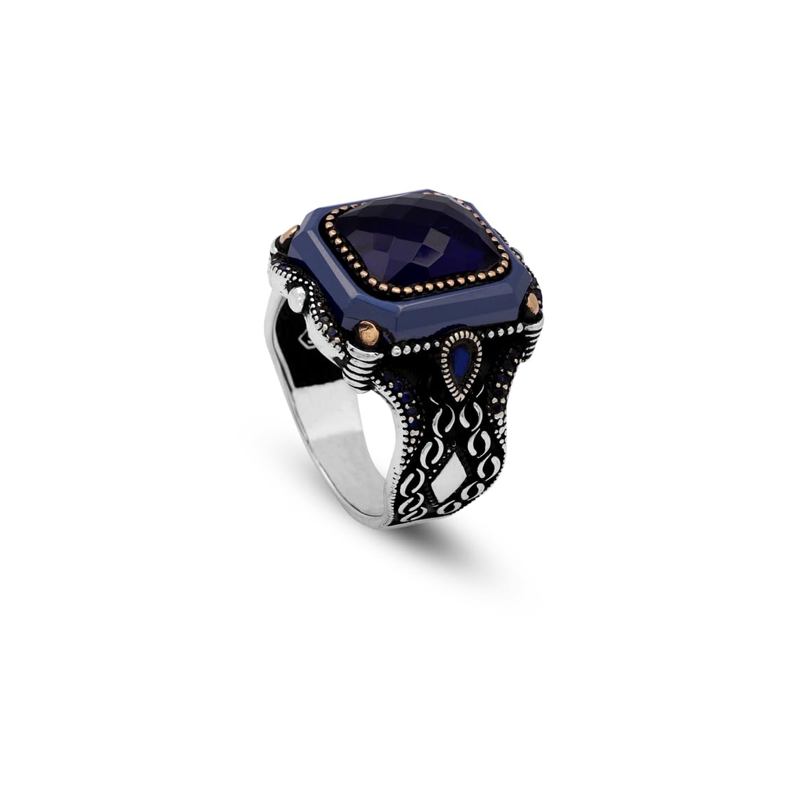Handmade Vintage Blue Sapphire Ring - Polished 925 Sterling Silver Men's Gemstone Ring